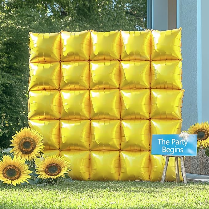 NISOCY 25PCS Yellow Square Foil Balloons Wall Backdrop | Double Sided Balloons - Image 7