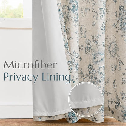 jinchan Floral Linen Curtains Lined 108 Inch Farmhouse Back Tab 2 Panels | - Image 5