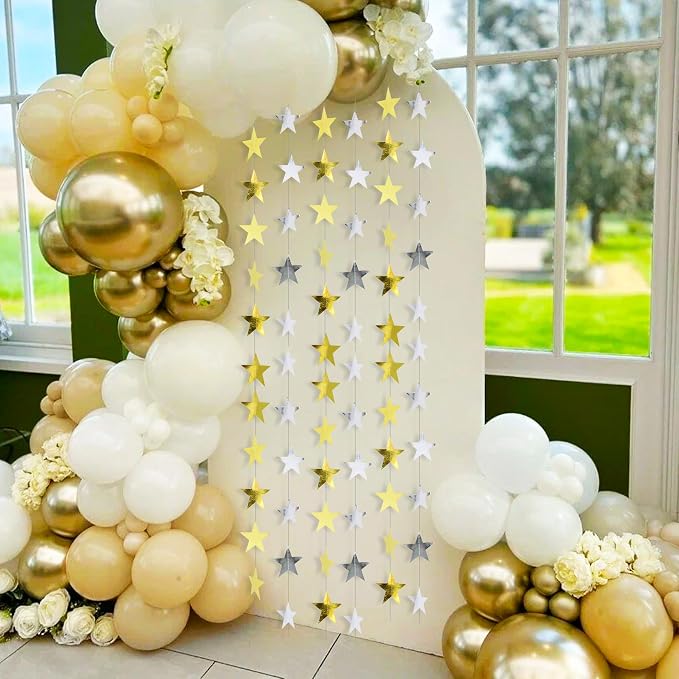 BEISHIDA Glitter Star Garland Banner Decor Gold Silver Hanging Decorations - Image 3
