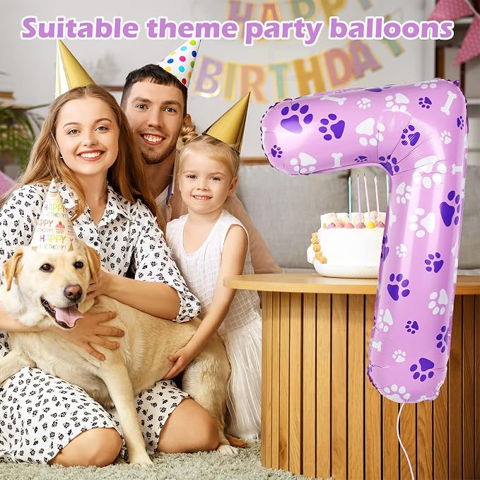 40 Inch Pink Dog Paw Balloons, Numeral 7 Birthday Balloons - Image 3