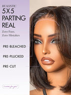 LUVME HAIR 5X5 Layered Cut Bob Wig 100% Human Hair Wigs Glueless 10 Inches Bob Pre Cut Plucked Lace Short Wig Ready To Go Bleached Knots Middle Part Brown Highlight Wigs
