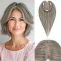 Rich Choices Hair Toppers for Women Real Human Hair 100% Human Remy Toppers NO Bangs for Women with Thinning on Top Clip in Hairpiece 4"x4.7"Lace Base 16 Inch Salt and Pepper G2 Sliver