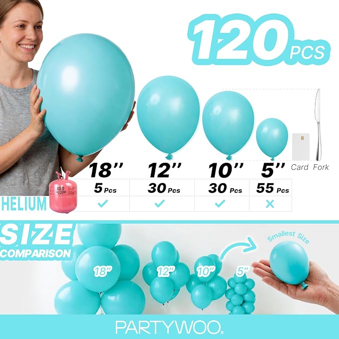 PartyWoo Teal Balloons 120pcs Turquoise Dark Teal Color 5 Inch | 18 12 10 5 - Image 6