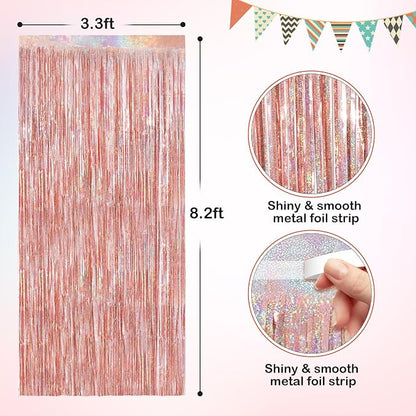 Rose Gold Metallic Tinsel Foil Fringe Curtains, 2 Pack 3.3x8.3 Feet Party - Image 2