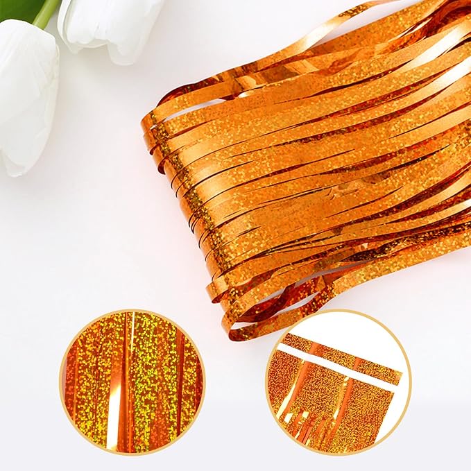 10 Pack Orange Foil Curtain Backdrop 3.2ft x 9.8ft Metallic Tinsel Foil Fringe - Image 4