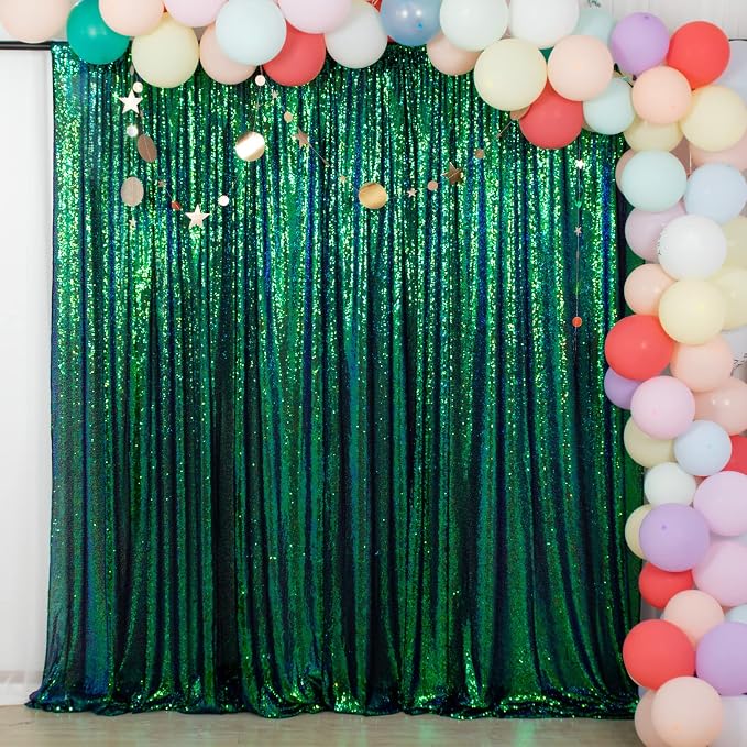 ShinyBeauty Sequin Backdrop 10x10FT Iridescent Green | Glitter Photo Background by ShinyBeauty