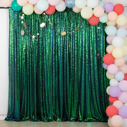 ShinyBeauty Sequin Backdrop 10x10FT Iridescent Green | Glitter Photo Background by ShinyBeauty