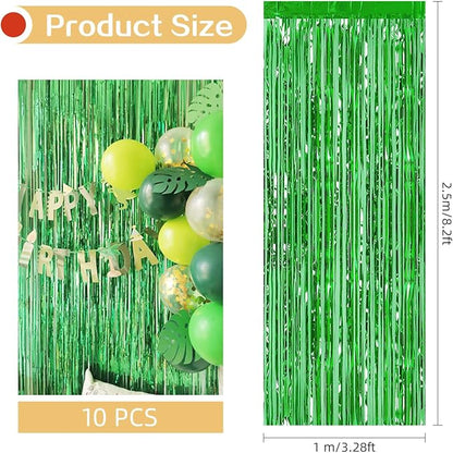 10 Pack Green Backdrop Curtain 3.2ft x 8.2ft Metallic Tinsel Foil Fringe - Image 3