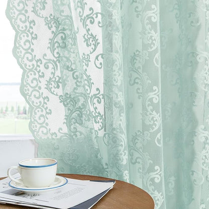 FOLKSIDE Pastel Turquoise Lace Curtains 63 Inch Length Western Paisley Aqua - Image 4