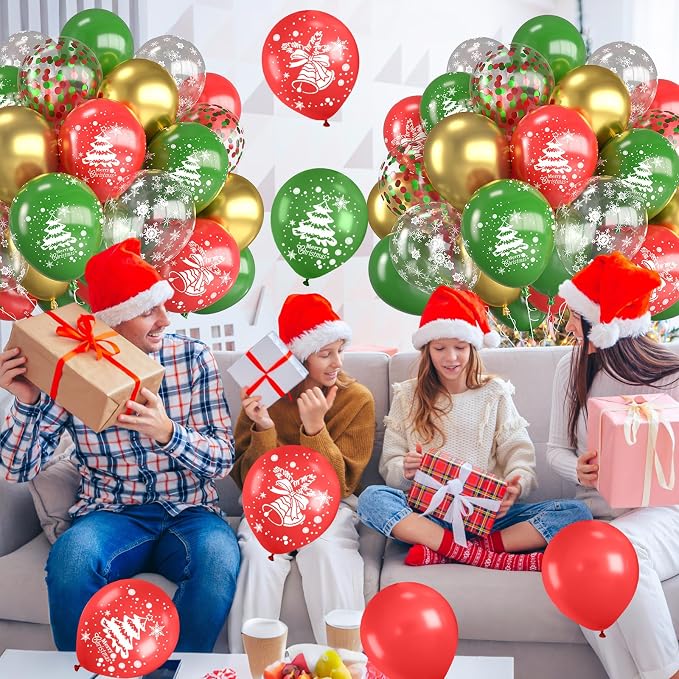 Christmas Balloons, 12 Inch Red Green and Gold Christmas Tree Bell Printed - Image 5