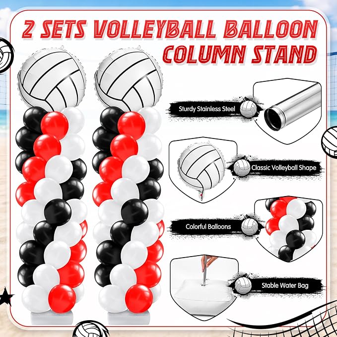 Kasyat 2 Sets Volleyball Balloon Column Stand Kit Red Black White Volleyball - Image 4