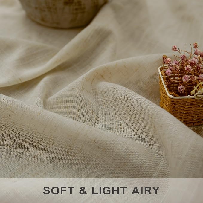 102 Inch Long Curtains Semi Sheer Linen Curtains - Image 3