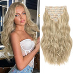 Clip in Hair Extensions for Women, 8PCS 20 Inch Wavy Ash Blonde Mixed Light Blonde Hair Extensions Clip Ins Mix Blonde, Synthetic Long Hairpieces for Women