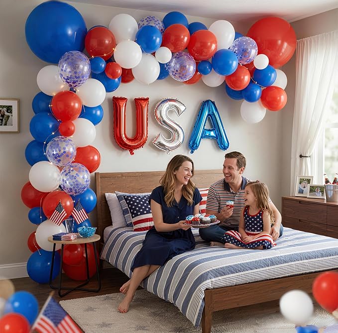 107 Pcs Red White and Blue Balloon Arch Kit, 16-Inch USA Foil Letters and - Image 4