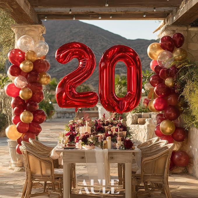 AULE 40 Inch Red 20 Balloon Number Foil 0-9 Birthday Big Numbers | Birthday - Image 2