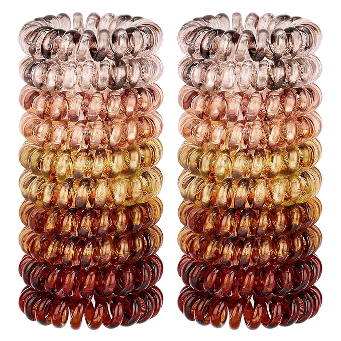 JessLab Spiral Hair Ties, 20 Pcs Traceless Phone Cord Hair Ties No Crease Spiral Bracelet Plastic Coil Ponytail Holders No-Damage Headband Hair Accessory for Girls Women Ladies Gift, Mix Color 1