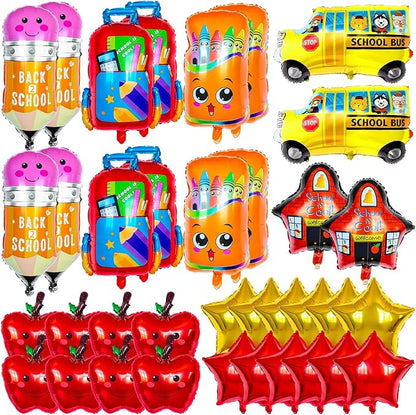 40 Pcs Back to School Foil Balloons, Colorful Apple Pencil Crayon Bus Helium by ZHWKMYP