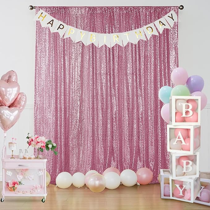 Sugargirl Pink Sequin Backdrop Curtain 4 Panels 2FTx8FT Glitter Pink Background - Image 3