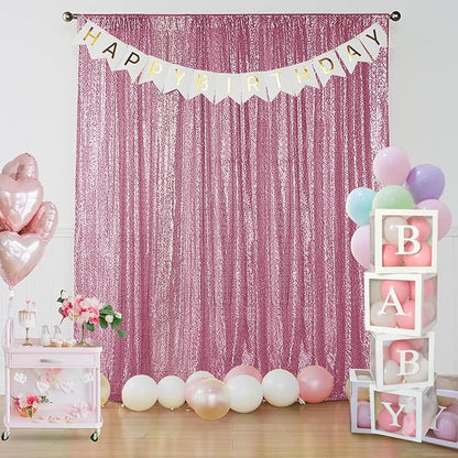 Sugargirl Pink Sequin Backdrop Curtain 2 Panels 2FTx8FT Glitter Pink Background - Image 2