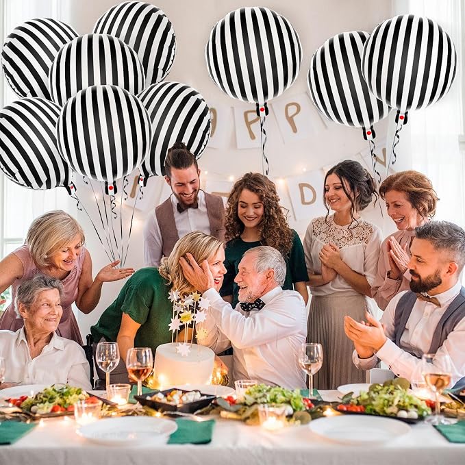 12 Pcs Black and White Striped Balloons, 18 Inch Halloween Foil Balloon - Image 7