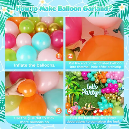 Flamingo Tropical Luau Balloons Arch Kit 162Pcs, Olive Green Hot Pink Orange - Image 3