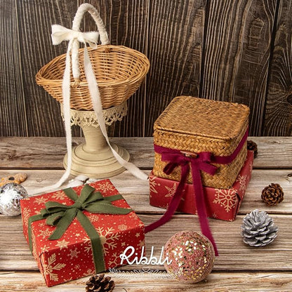 Ribbli 3 Rolls Christmas Ribbon 5/8 Inch x 18 Yards Ivory Burgundy Moss - Image 3