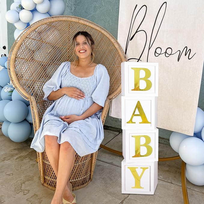 QIFU Baby Shower Decorations 4pcs Baby Balloon Boxes Blocks - Image 8
