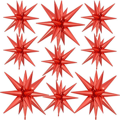 9Pcs Red Star Balloons, Large Explosion Star Foil Balloons, Metallic Red Mylar by Dagelar