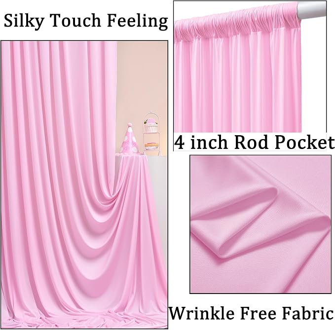 10ft x 8ft Wrinkle Free Pink Backdrop Curtain Drapes, Thick Polyester Baby Pink - Image 2