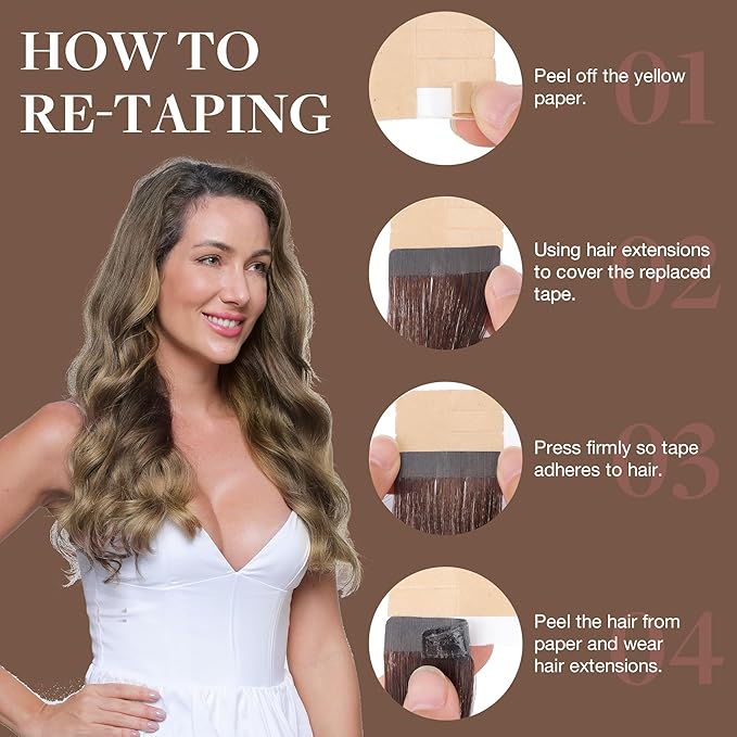 GOO GOO Tape in Hair Extensions Human Hair, 2/6/18 Balayage Brown to Dirty Blonde, 26inch 60g 20pcs, Skin Weft Seamless Invisible, Silky Straight with Thick Ends, Remy Human Hair