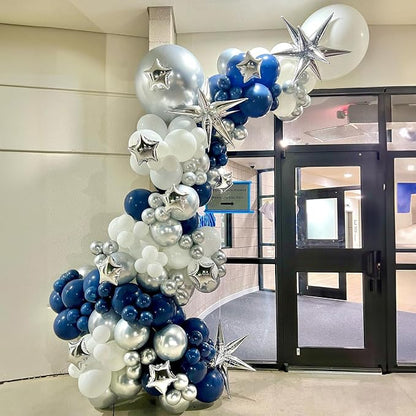 Blue Silver Balloon Garland Arch Kit, Metallic Silver Confetti Balloons Star - Image 8