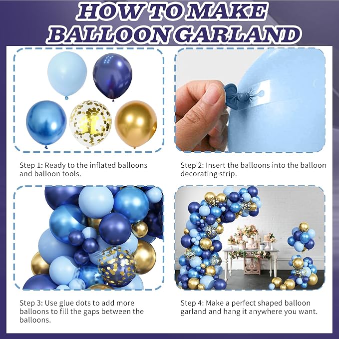 Graduation Balloon Arch Kit Blue and Gold Balloon Garland Royal Pastel Light - Image 7