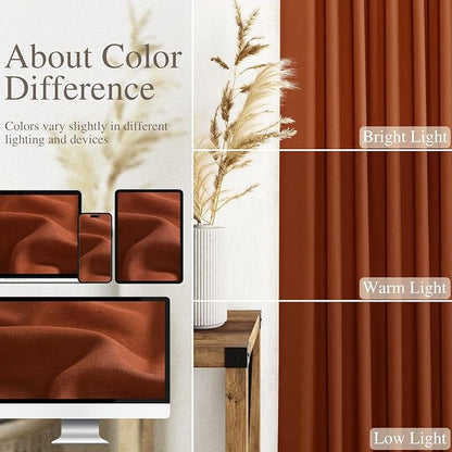 Extra Long Linen Curtains 108 Inches Long 2 Panel Set Back Tab Terracotta Boho - Image 3