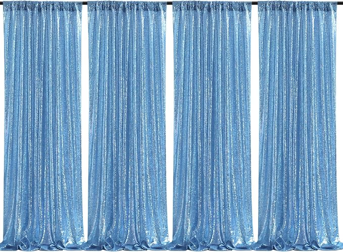 Baby Blue Christmas Backdrop Curtains 4 Pieces 2FTx8FT Sequin Photo Pooth | by QueenDream