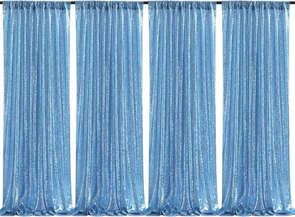 Baby Blue Christmas Backdrop Curtains 4 Pieces 2FTx8FT Sequin Photo Pooth | by QueenDream