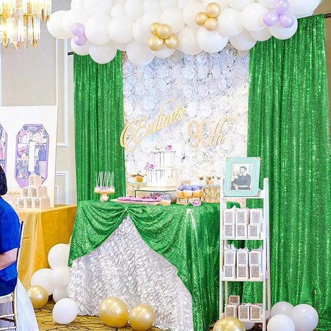 6x8FT Glitter Green Sequin Backdrop Curtain - Image 2