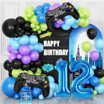 12th Birthday Video Game Balloons Arch, 12th Game Party Balloons Garland Kit by Cledeco