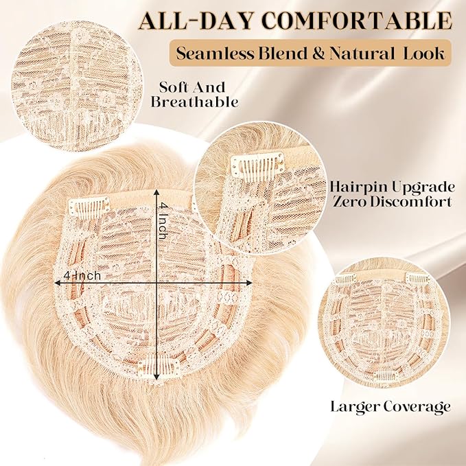 Short Hair Topper for Thinning Hair 4 Inch Short Pixie Cut Toppers Pieces Natural Curly Synthetic Black Wiglets Hairpieces (Golden Blonde, 4 inch)