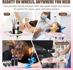 Rolling Salon Tray, Adjustable Salon Tray on Wheels, Premium Aluminum Tattoo Tray Cart for Spa Clinic, Pink