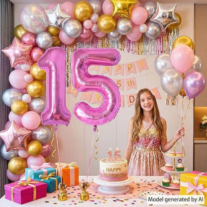 Pink Number 15 Balloon 40 Inch, Shimmering Foil Digit - Image 2