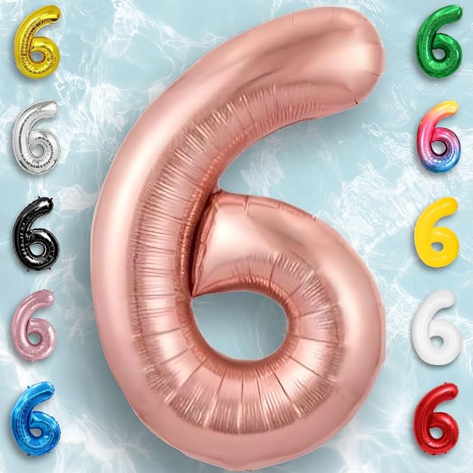 Rose Gold Number Balloon 6 Mylar Foil Macaron Balloons 16 inch - Image 2