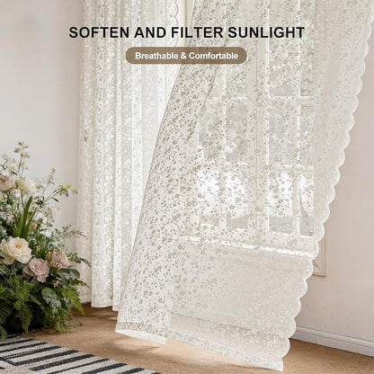 Anmao Vintage Lace Sheer Curtains 45 Inches Long - Image 2