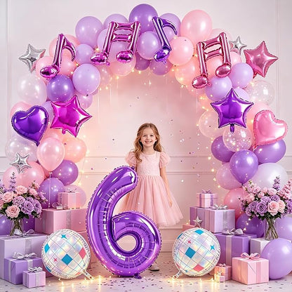 TONIFUL Girl‘s Purple Pink Music Themed 6th Birthday Decorations | 40 Inch - Image 5
