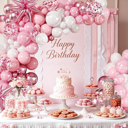 Pink Balloons Arch Kit for Birthday Party Decorations | 140Pcs Metallic Light - Image 7