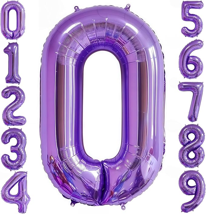 Purple 0 Balloon Number, 40 Inch Number 0 Balloon Big Purple 0 Foil Mylar by BBPOOL