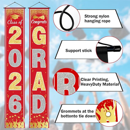 OHOME Graduation Decorations 2026 2027- Red Gold Congrats Grad Porch Banner - Image 4