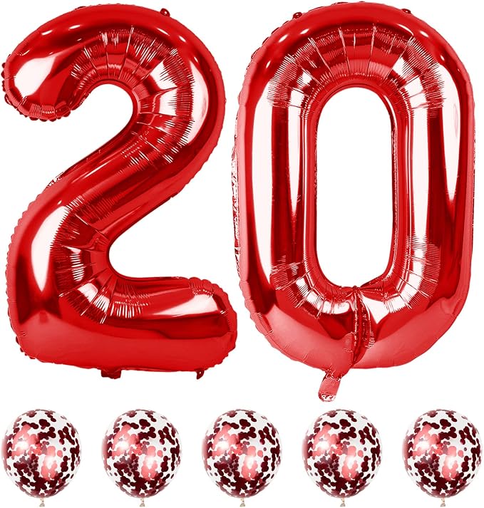 Red 20 Balloon Number, 40 Inch 20th Birthday Balloons by Lingqiang