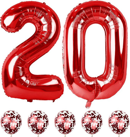 Red 20 Balloon Number, 40 Inch 20th Birthday Balloons by Lingqiang