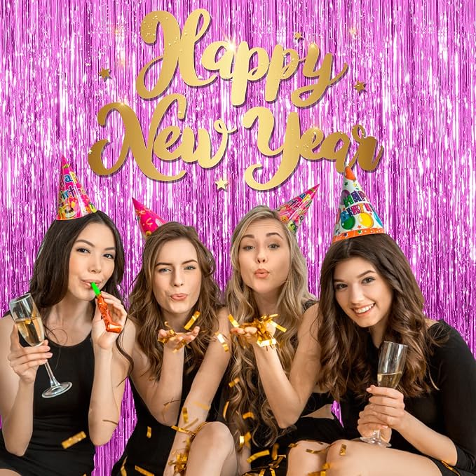 2 Pack Hot Pink Backdrop Curtain Party Streamers Hot Pink Birthday Decorations - Image 6