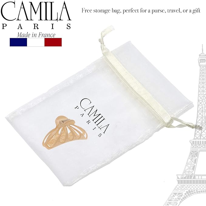 Camila Paris CP3082 French Hair Clip for Women Thick Long Curly Wavy Hair, Beige, Girls Hair Claw Clip Fashion Styling Accessory, Strong Hold No Slip Grip, Made in France